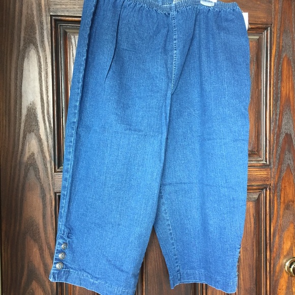New Croft /& Barrow Womens Pull On Elastic Waist Khaki Blue Capris Size 2X 3X